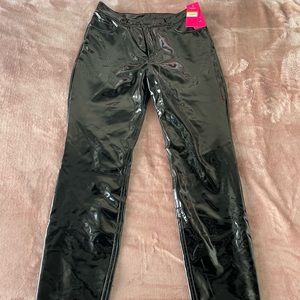 Faux Patent Leather Five Pocket Pant in Black